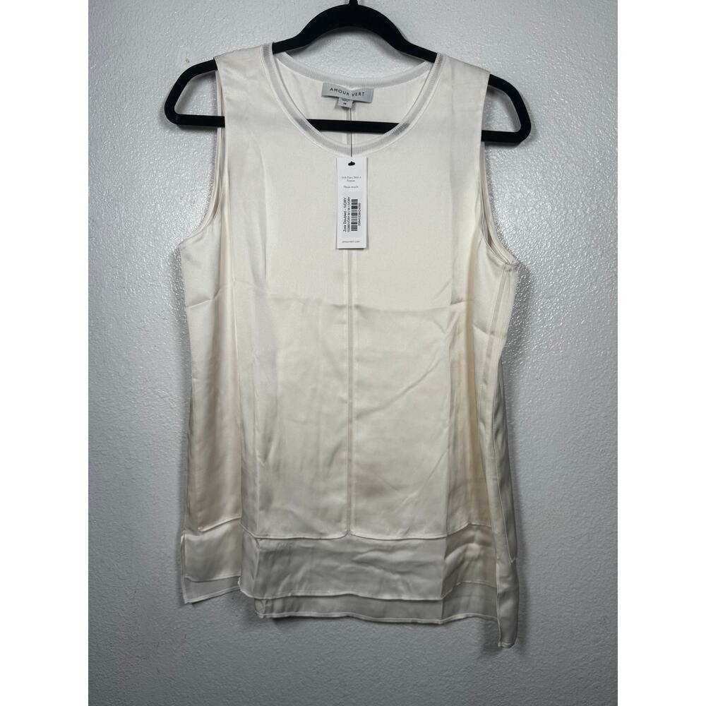 NWT New Amour Vert Silk Zola Double Tank Top Cream Round Neck Sleeveless Sz M